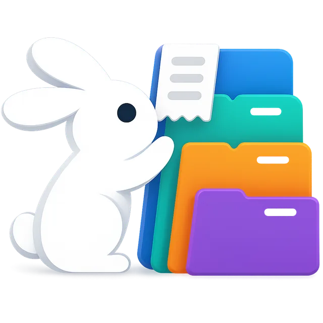 The Receipt Rabbit mascot filing a receipt into a stack of colored folders