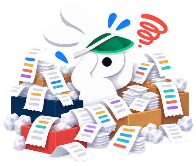 Before: the rabbit buried in boxes of paper receipts at tax time