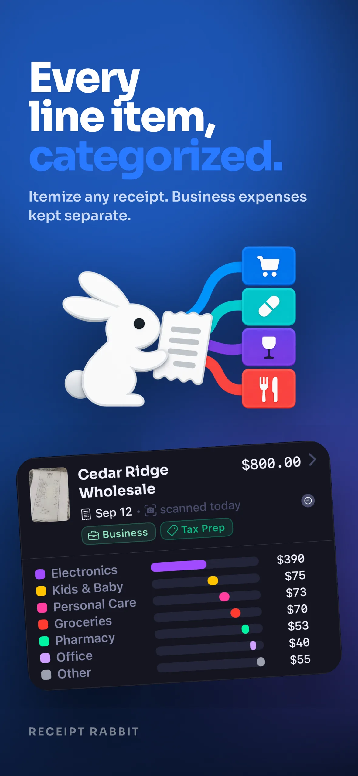 Every line item categorized separately